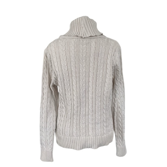 Jeanne Pierre Cotton Cable Knit Shawl Collar Fisherman Sweater Cream Ivory M - Picture 5 of 6